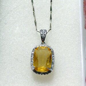 Golden Yellow Crystal Topaz CZ Necklace/Pendant